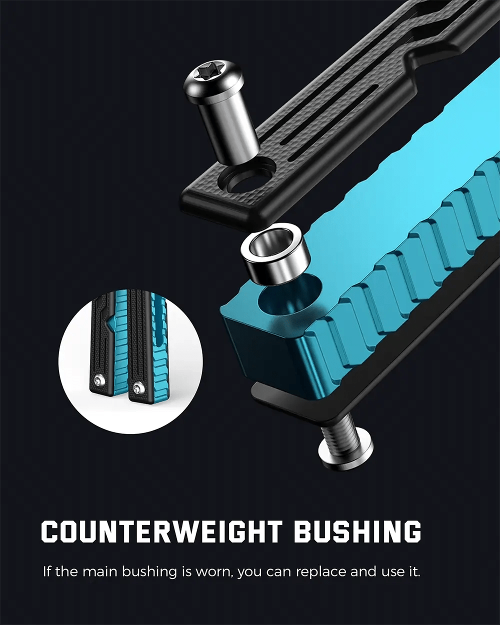 Nabalis Trident Butterfly Knife Balisong Trainer With 7075 Blue Aluminum and Black G10 Handles-Counterweight Bushing at the end of handles