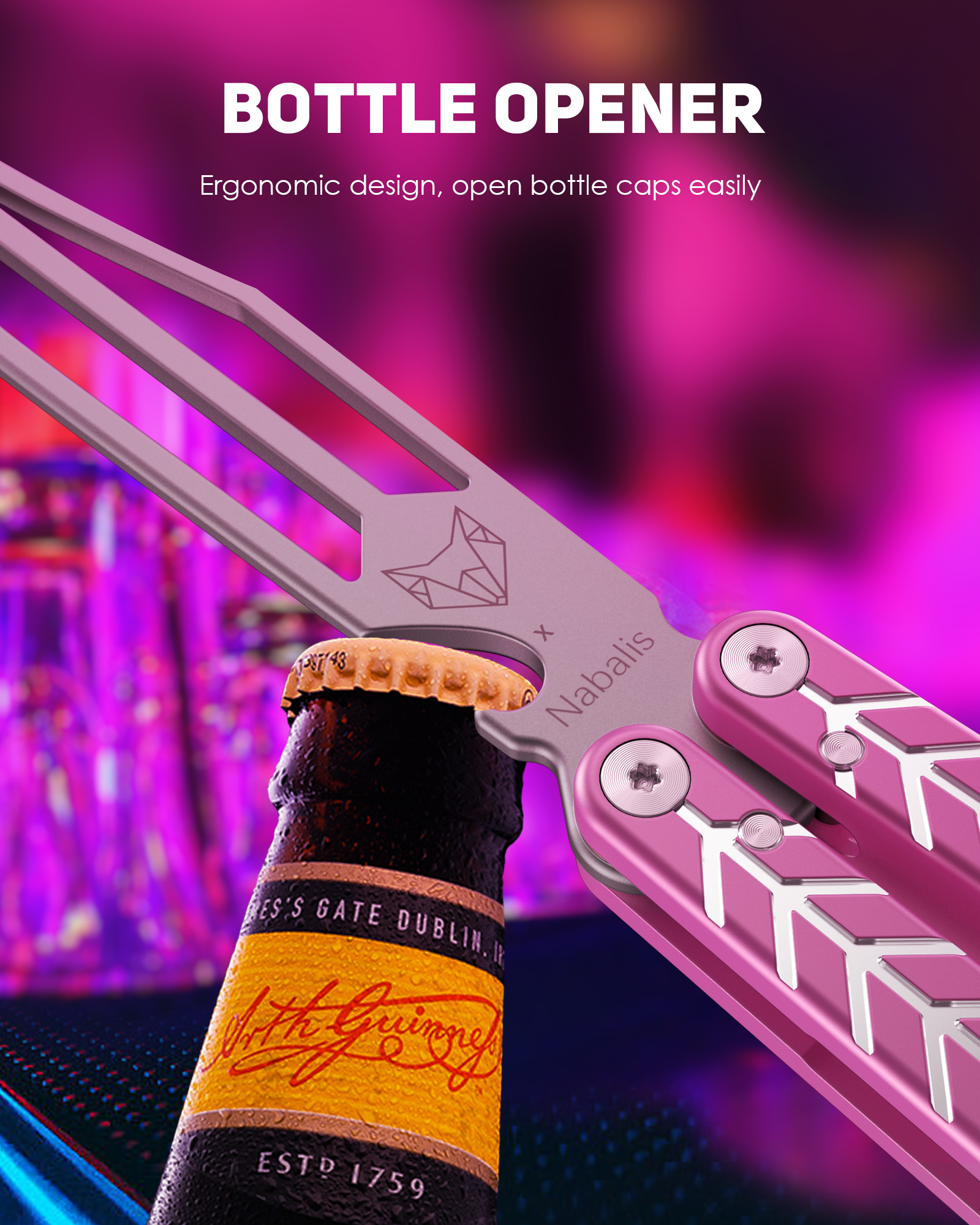 Nabalis Vulp balisong butterfly knife trainer with bottle opener-pink