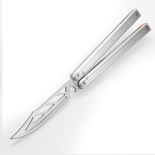 Silver Slotted Butterfly Knife Stainless Steel Blade